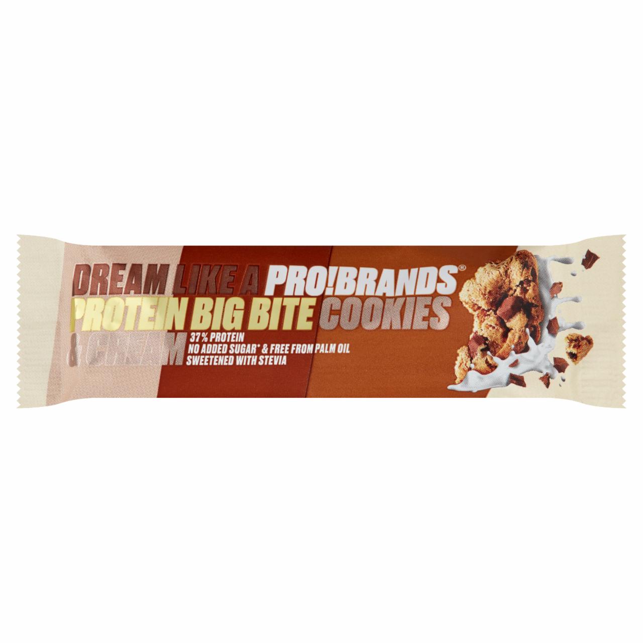 Képek - PRO!BRANDS Protein Big Bite Cookies & Cream tejszínes sütemény ízű tejcsokoládé szelet 45 g