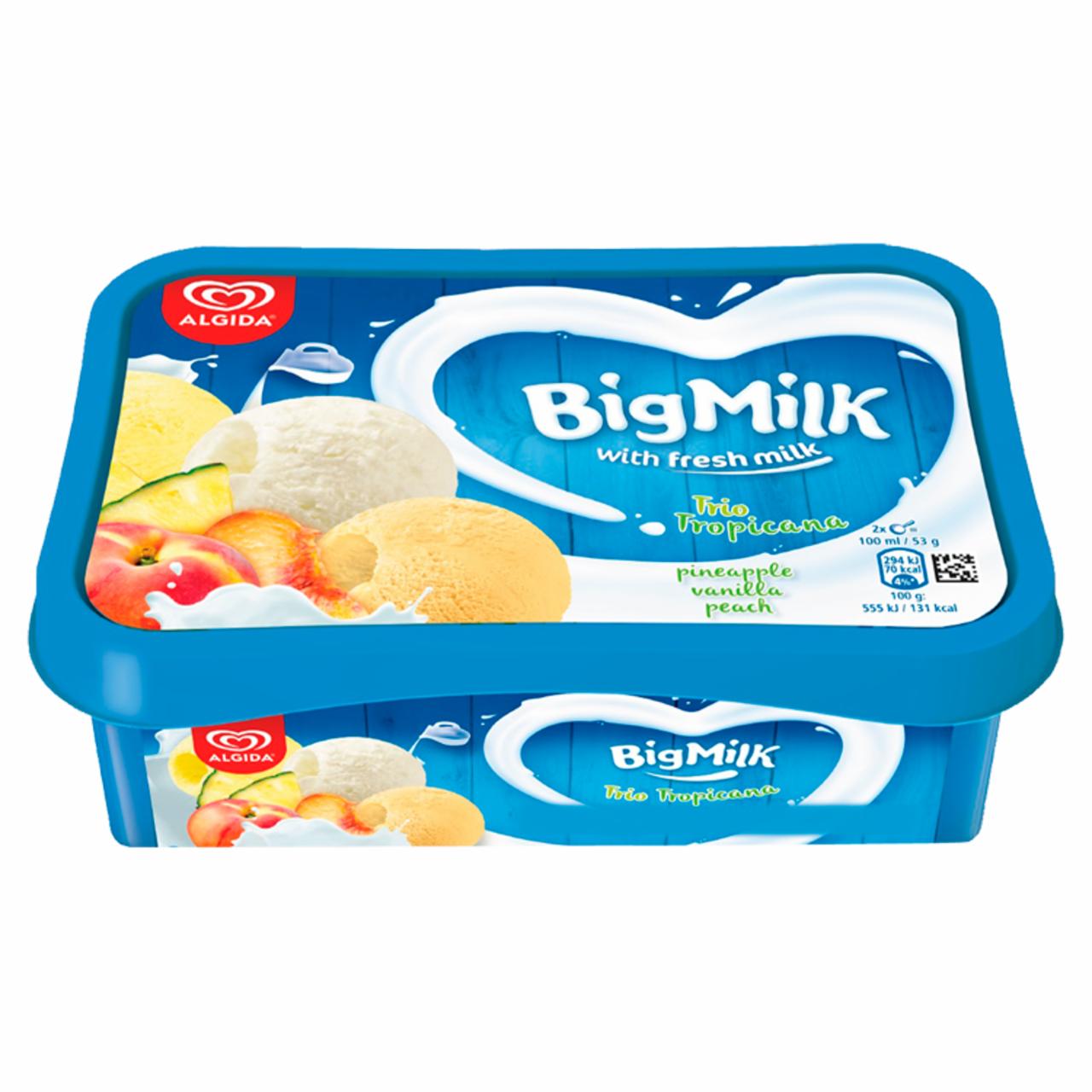 Képek - Big Milk Trio Tropicana ananász szorbé, vanília-tejszín ízű és őszibarack jégkrém 1000 ml