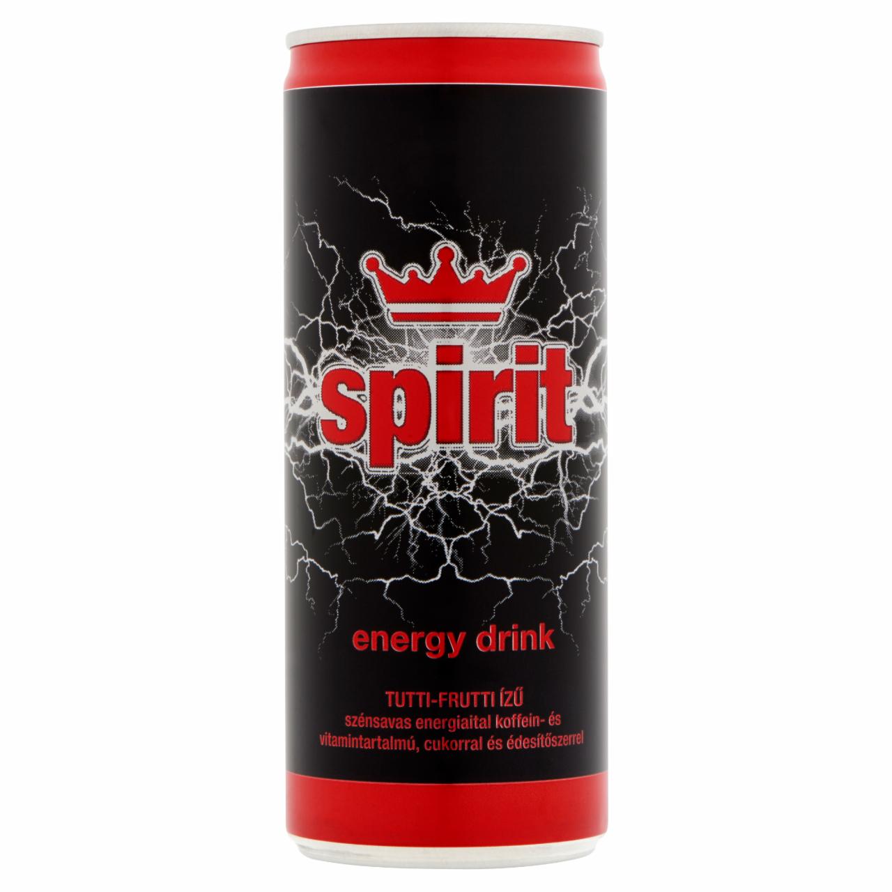 Képek - Spirit koffein tartalmú tutti-frutti ízű szénsavas energiaital cukorral és édesítőszerrel 250 ml