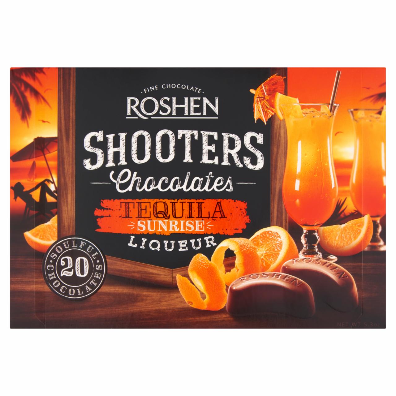 Képek - Roshen Shooters Tequila Sunrise étcsokoládés praliné tequilás töltelékkel 150 g