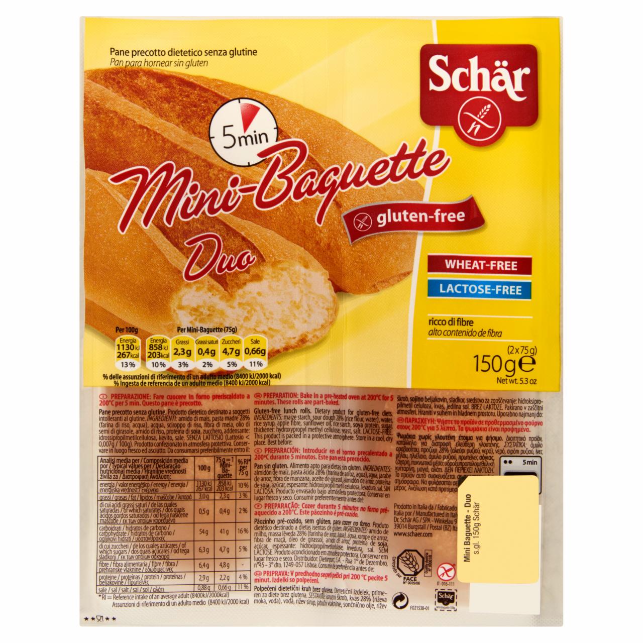 Képek - Schär elősütött gluténmentes mini bagett 2 x 75 g (150 g)