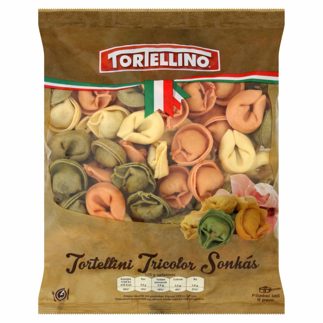 Képek - Tortellino Tortellini Tricolor sonkás töltelékkel töltött friss körettészta 500 g