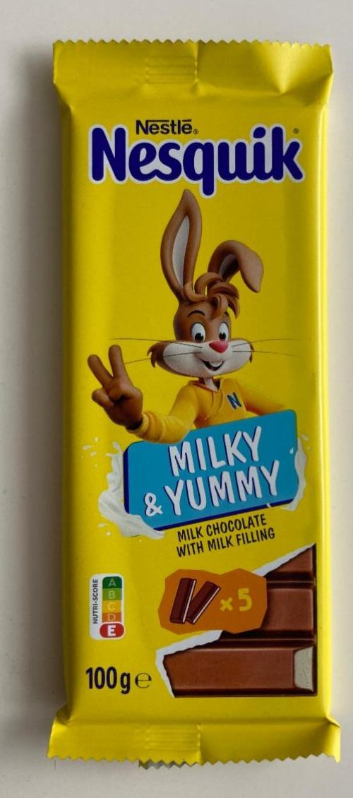 Képek - Nesquik Milky & Yummy tejes krémmel töltött tejcsokoládé 100 g