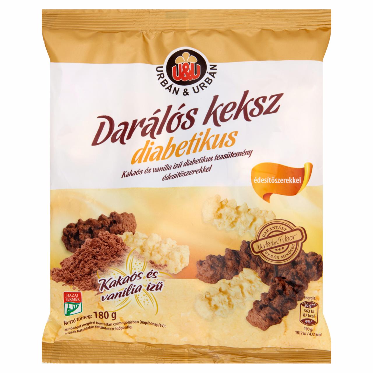 Képek - Urbán & Urbán kakaós és vanília ízű diabetikus darálós keksz édesítőszerekkel 180 g