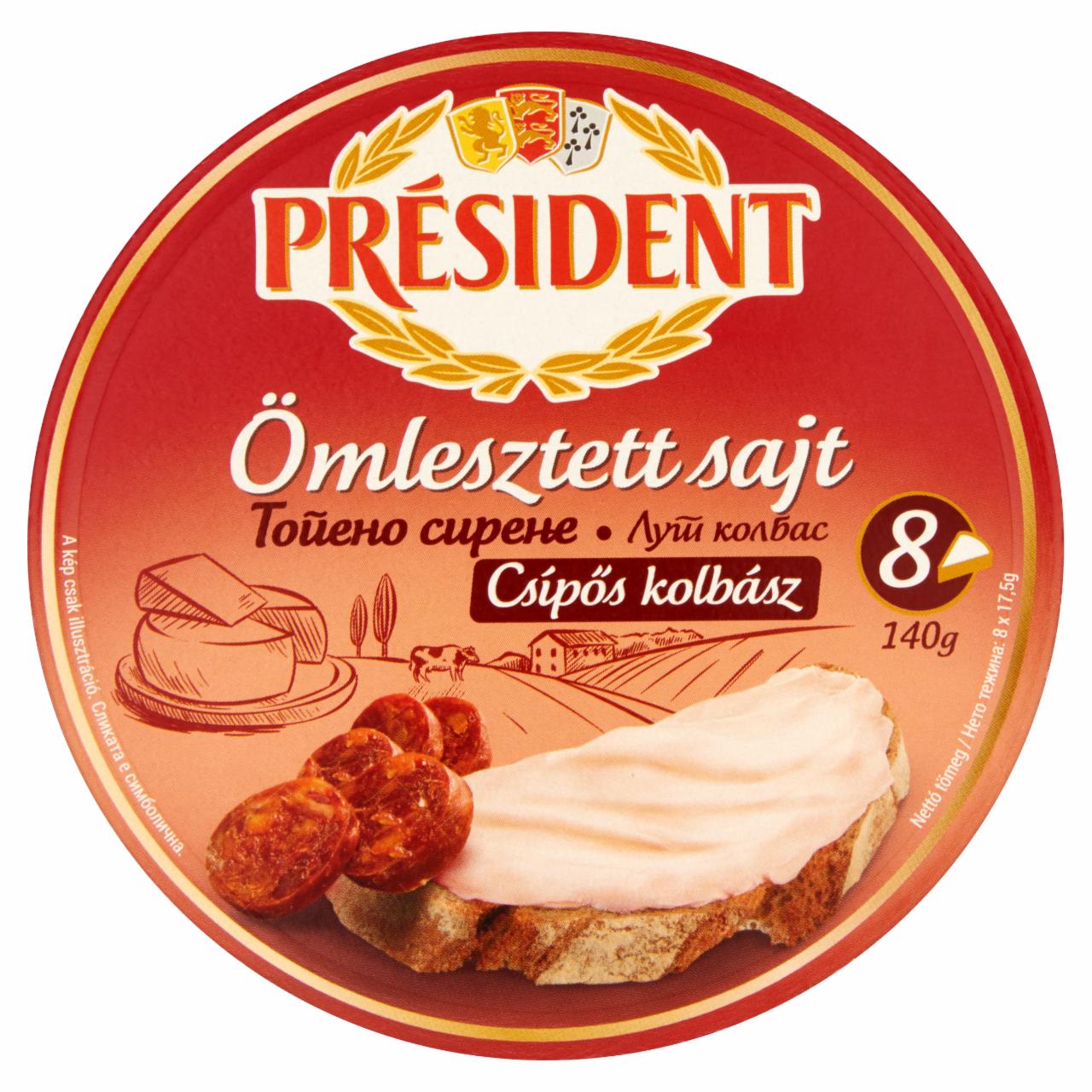 Képek - Président csípős kolbász és bors ízű félzsíros ömlesztett sajt 8 db 140 g