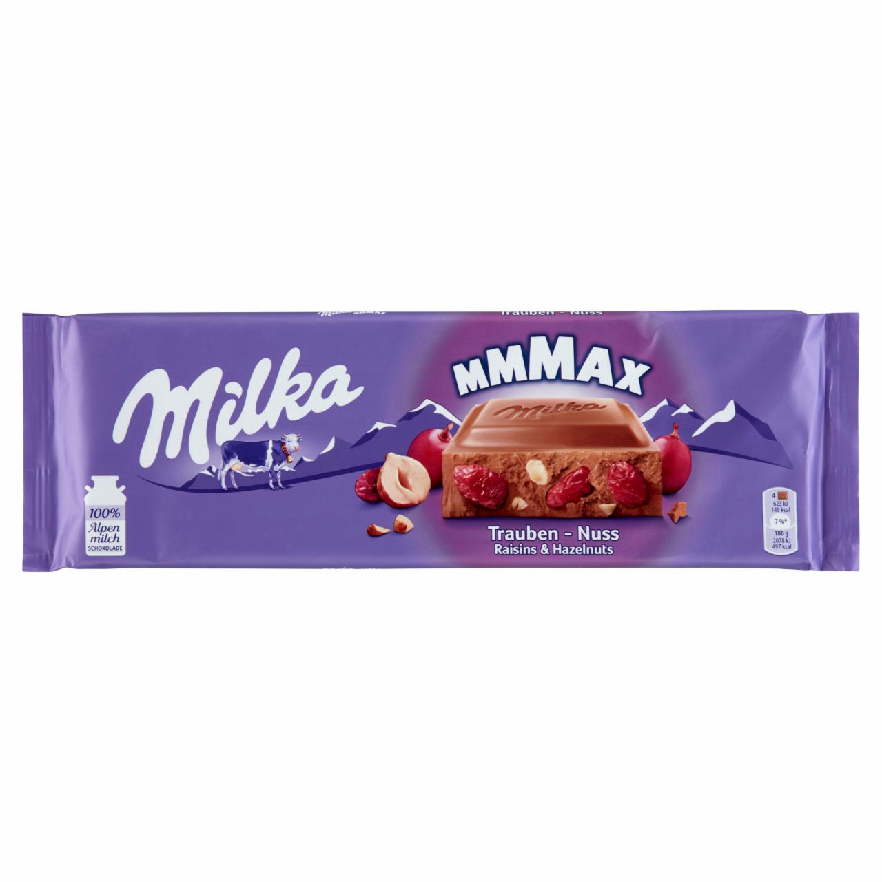 Képek - Milka Mmmax alpesi tej felhasználásával készült tejcsokoládé mazsolával és mogyoródarabokkal 270 g