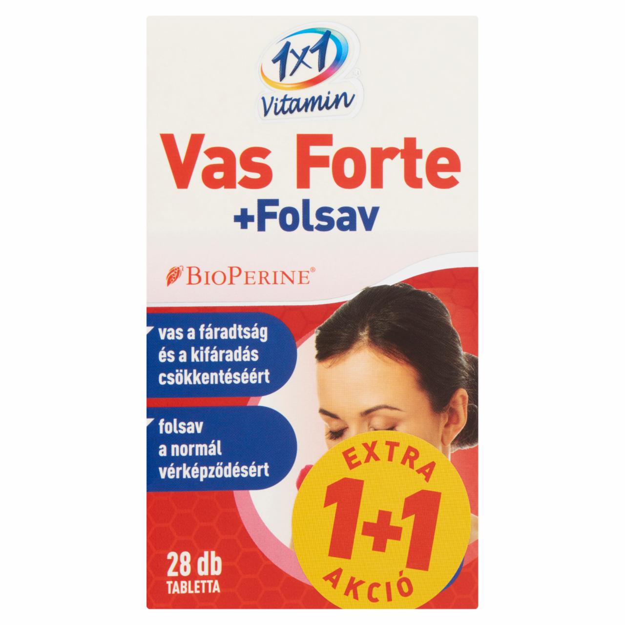Képek - 1x1 Vitamin Vas Forte + C + Folsav étrend-kiegészítő filmtabletta 2 x 28 db