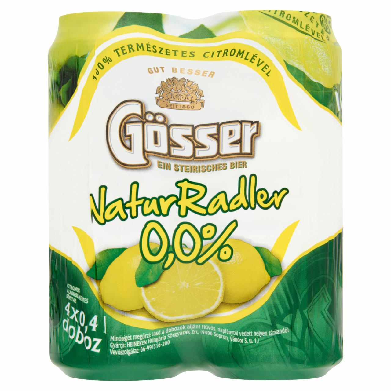 Képek - Gösser NaturRadler citromos alkoholmentes sörital 4 x 0,4 l
