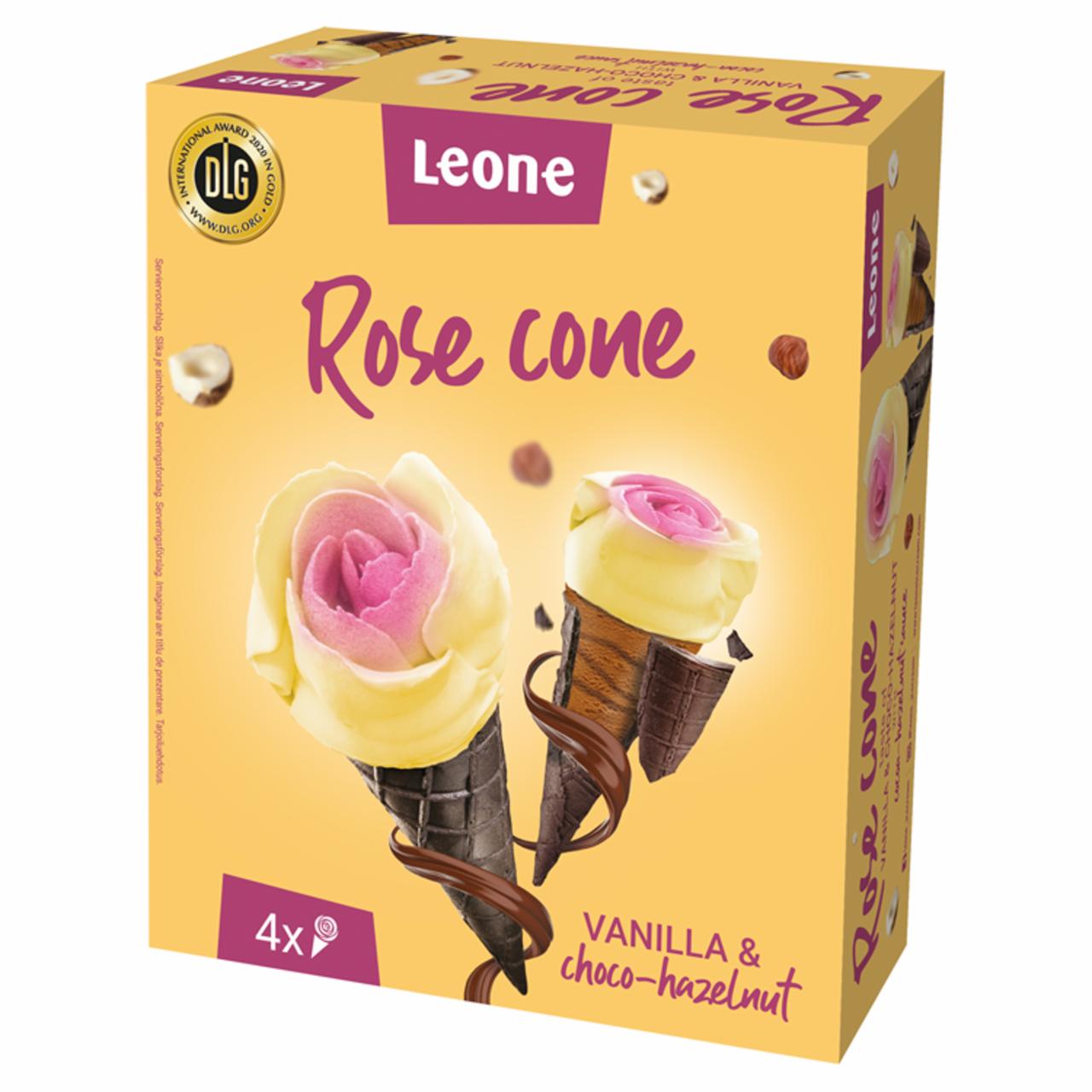 Képek - Leone csokoládés-mogyorós, vanília ízesítésű jégkrém ostyatölcsérben 4 x 130 ml (520 ml)
