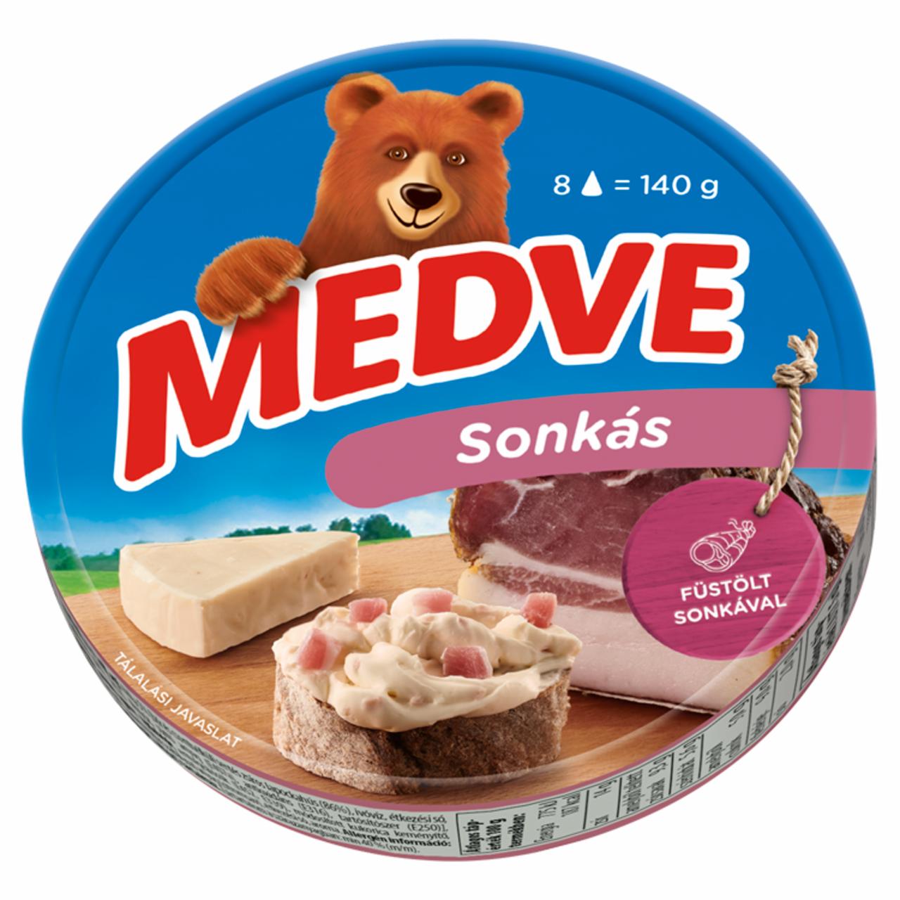 Képek - Medve sonkás kenhető, félzsíros ömlesztett sajt 8 x 17,5 g (140 g)