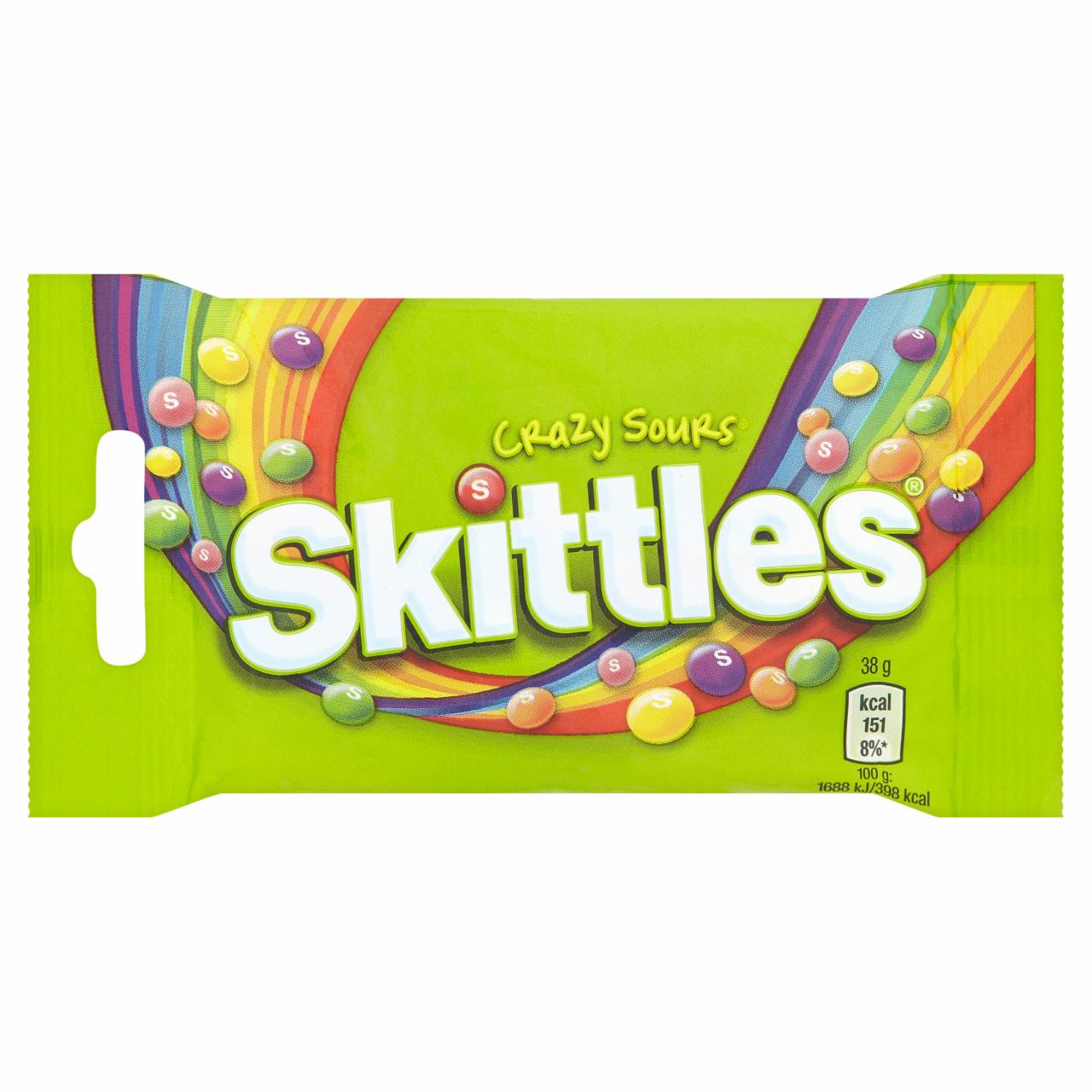 Képek - Skittles Crazy Sours savanyú gyümölcsízű cukordrazsé ropogós cukormázban 38 g