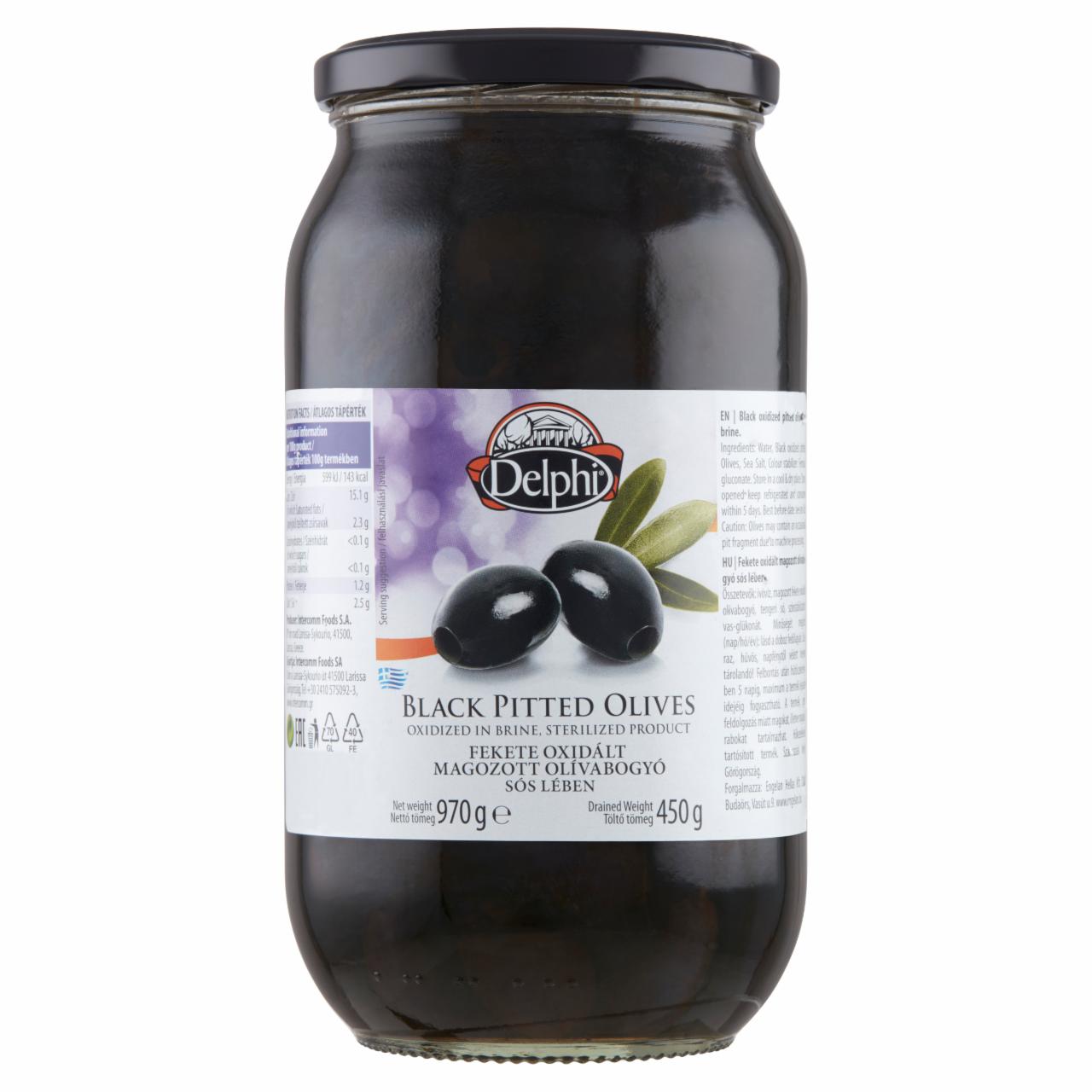 Képek - Delphi fekete oxidált magozott olívabogyó sós lében 970 g