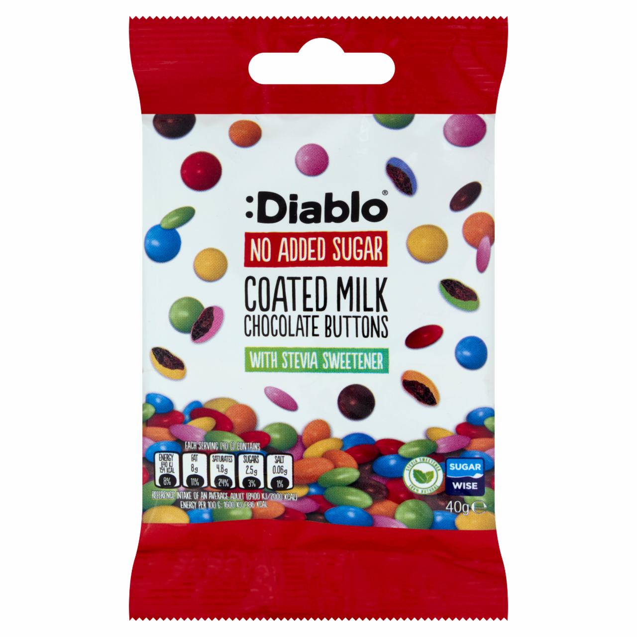 Képek - Diablo tejcsokoládé drazsé cukorbevonattal hozzáadott cukor nélkül, édesítőszerekkel 40 g
