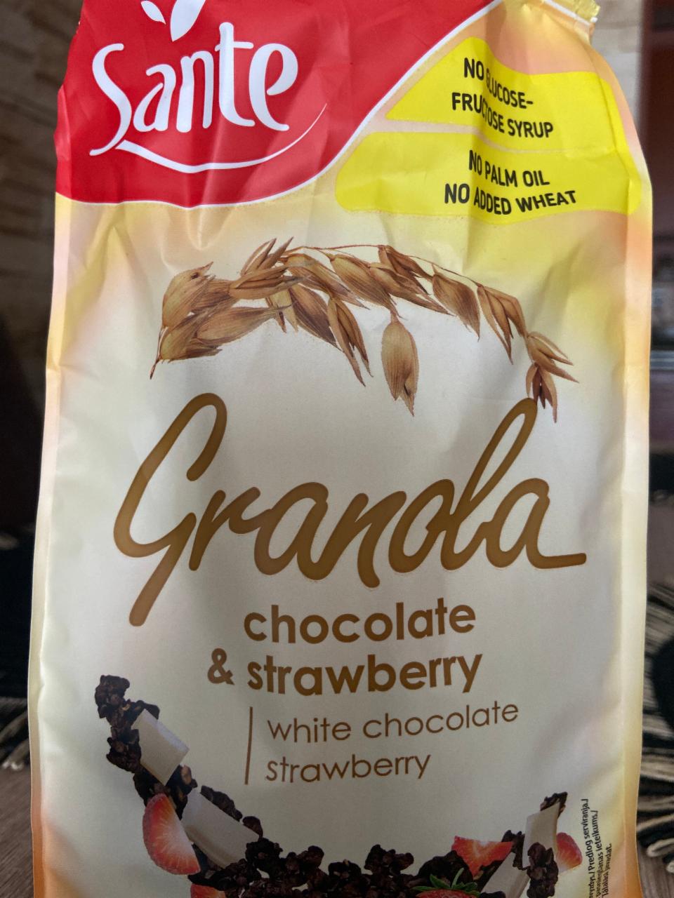 Képek - Sante Granola ropogós gabonapelyhek fehércsokoládéval és liofilizált eperrel 350 g 