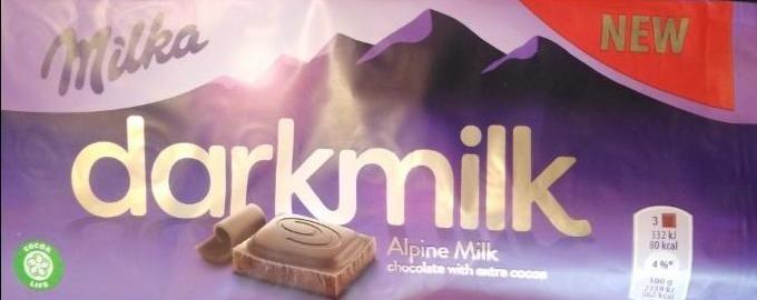 Képek - Milka Darkmilk magas kakaótartalmú, alpesi tej felhasználásával készült tejcsokoládé 85 g
