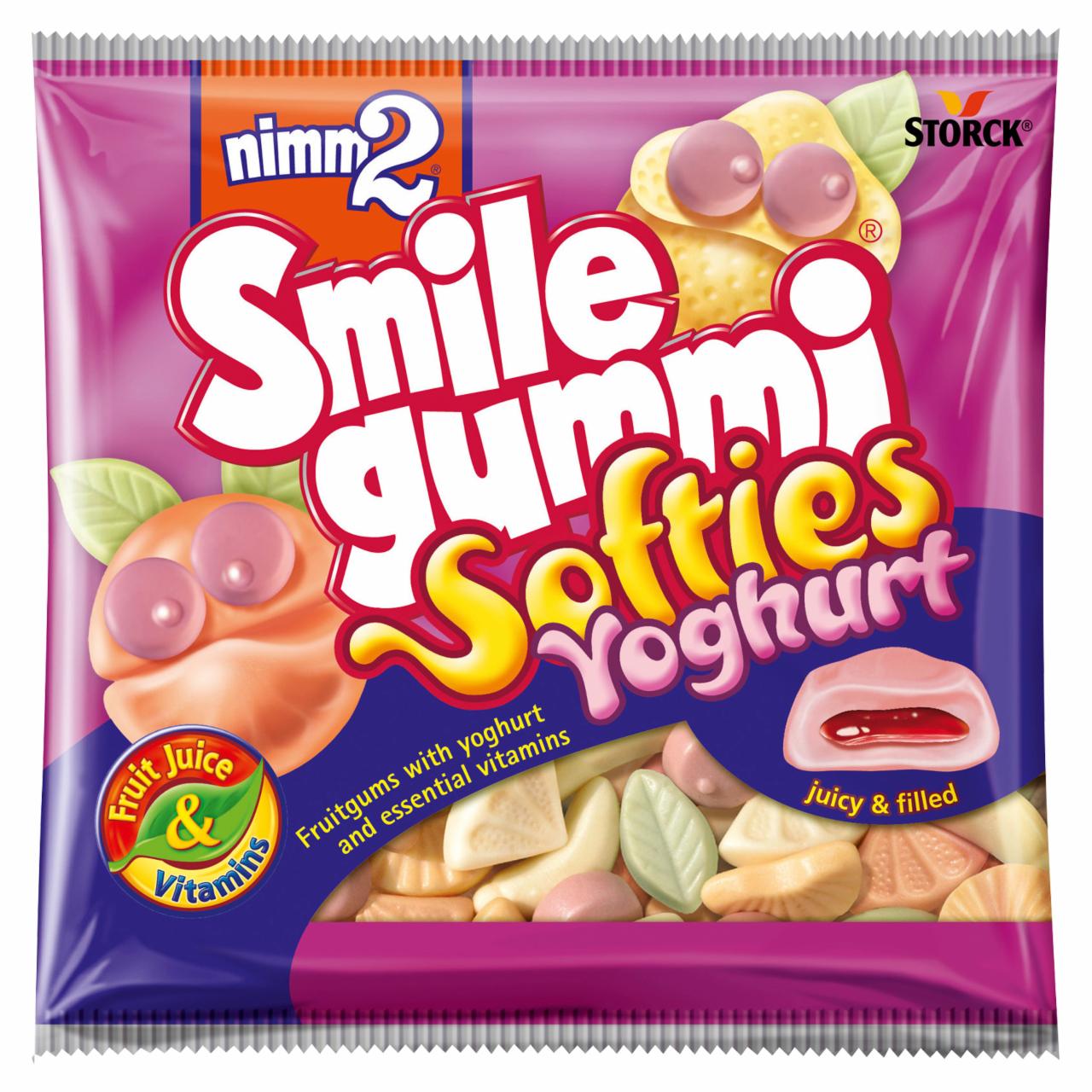 Képek - nimm2 Smilegummi Softies Yoghurt puha vegyes gyümölcs ízű joghurtos töltött gumicukorka 90 g
