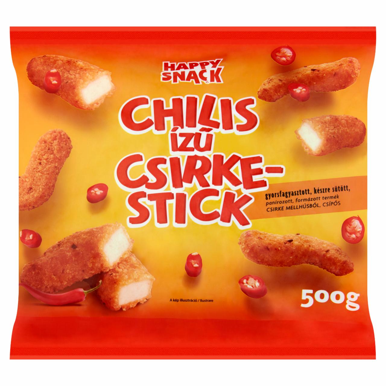 Képek - Happy Snack gyorsfagyasztott, készre sütött, panírozott chilis ízű csirke stick 500 g