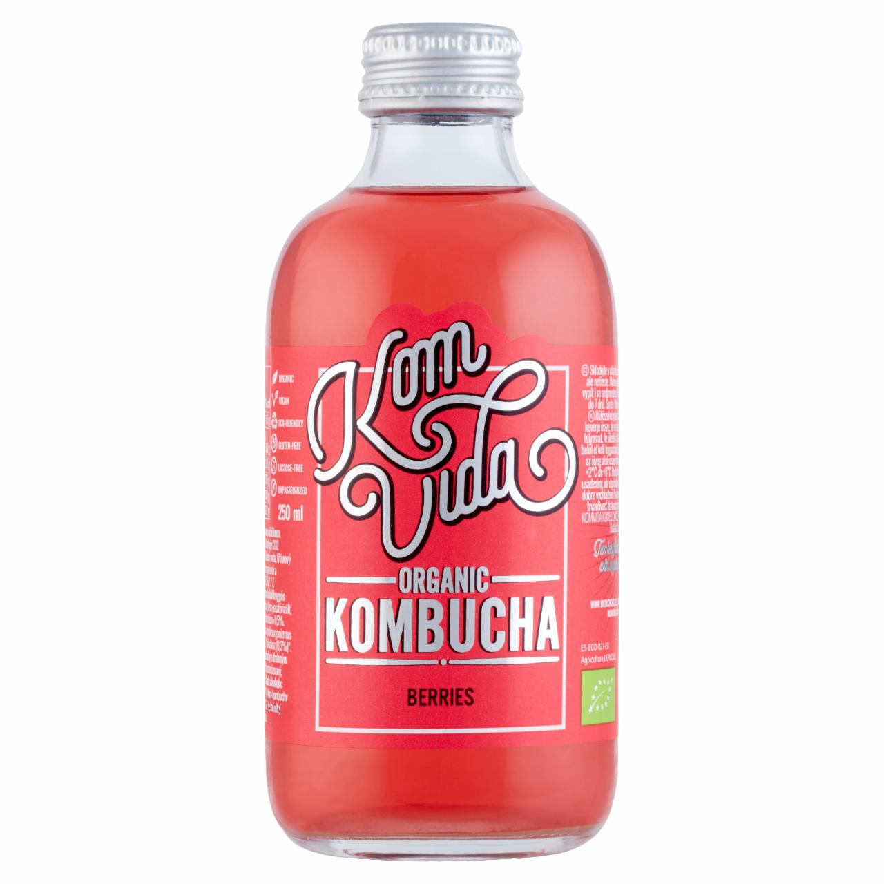 Képek - Komvida BIO alkoholmentes ital kombuchaból bogyós gyümölcsökkel és hibiszkusszal 250 ml