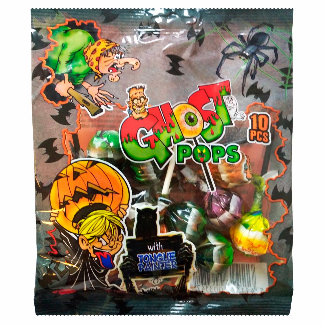 Képek - Ghost Pops gyümölcs és kólaízű nyalóka részben nyelvfestő színezékkel 10 db 100 g