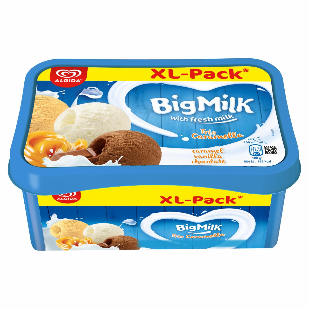 Képek - Big Milk Trio Caramella karamell ízű, vanília-tejszín ízű jégkrém és csokoládés jégkrém 1400 ml