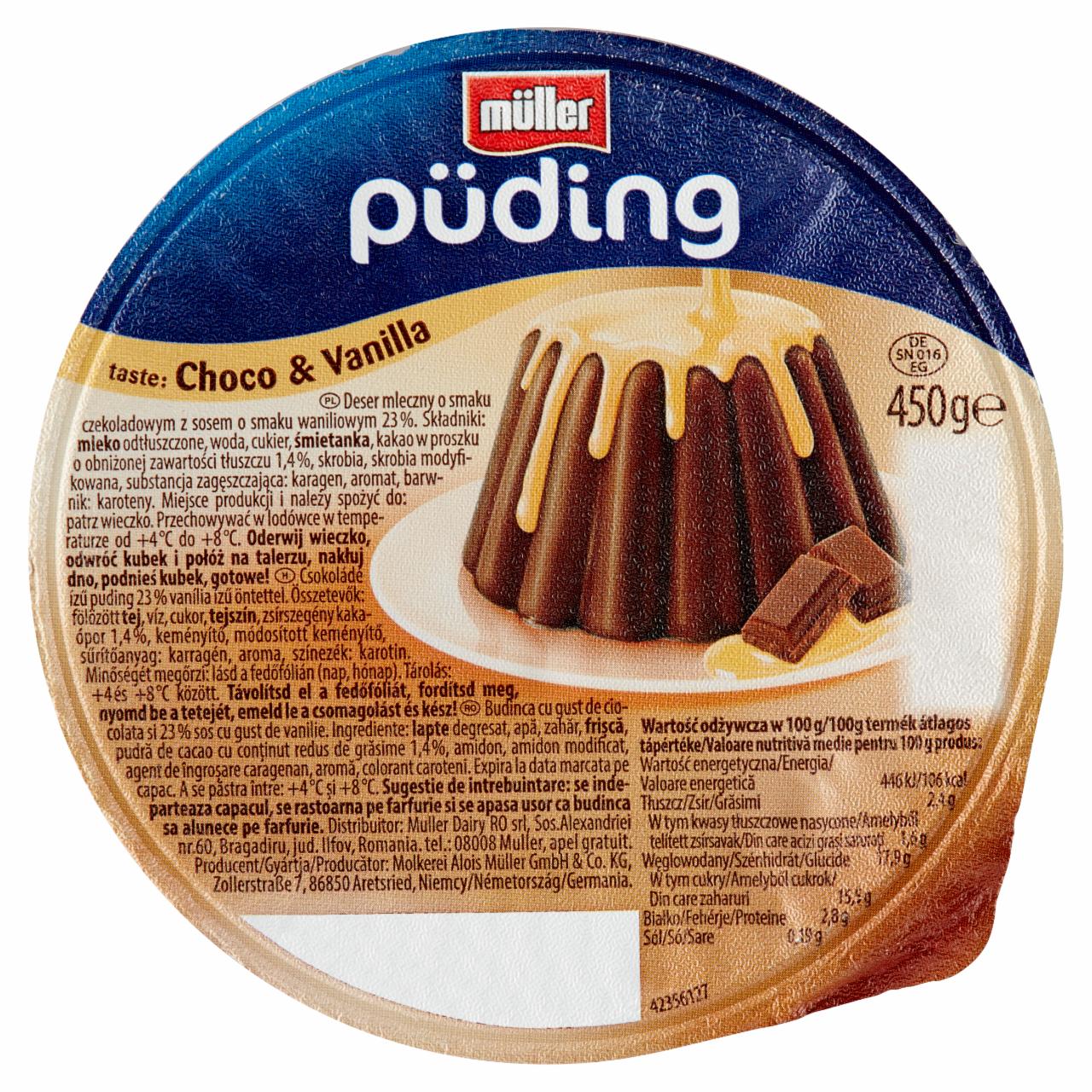 Képek - Müller csokoládé ízű puding vanília ízű öntettel 450 g