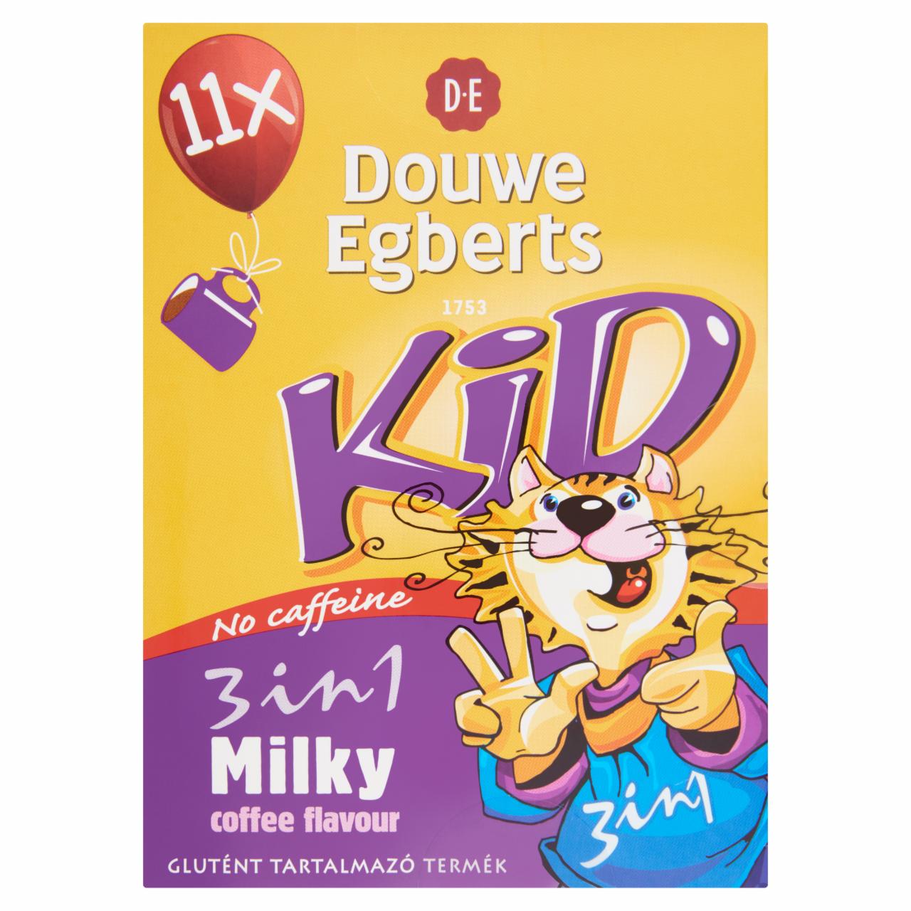 Képek - Douwe Egberts Kid 3in1 azonnal oldódó tejeskávé ízű gabonakávé specialitás gyermekeknek 11 db 198 g