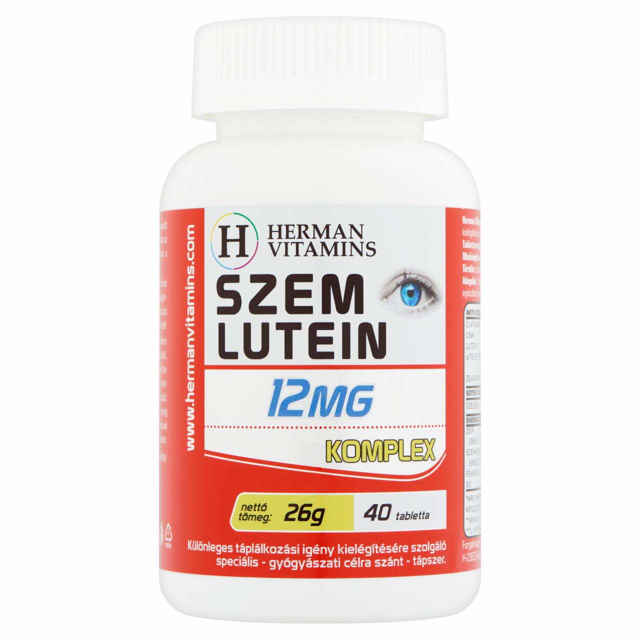 Képek - Herman Vitamins Szem-Lutein 12 mg komplex speciális tápszer 40 db 26 g