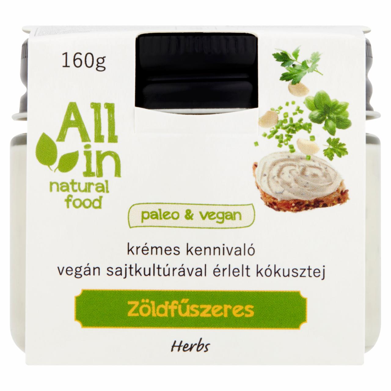 Képek - ALL IN natural food zöldfűszeres krémes kennivaló vegán sajtkultúrával érlelt kókusztej 160 g