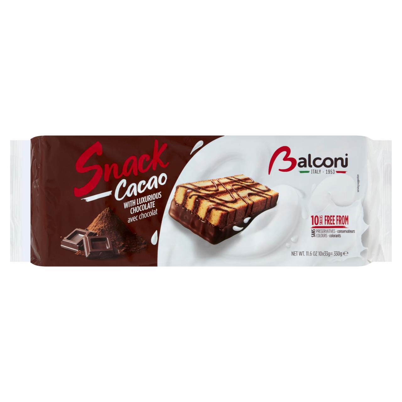 Képek - Balconi Snack Cacao piskóta szelet zsírszegény kakaós bevonómasszával 10 x 33 g (330 g)