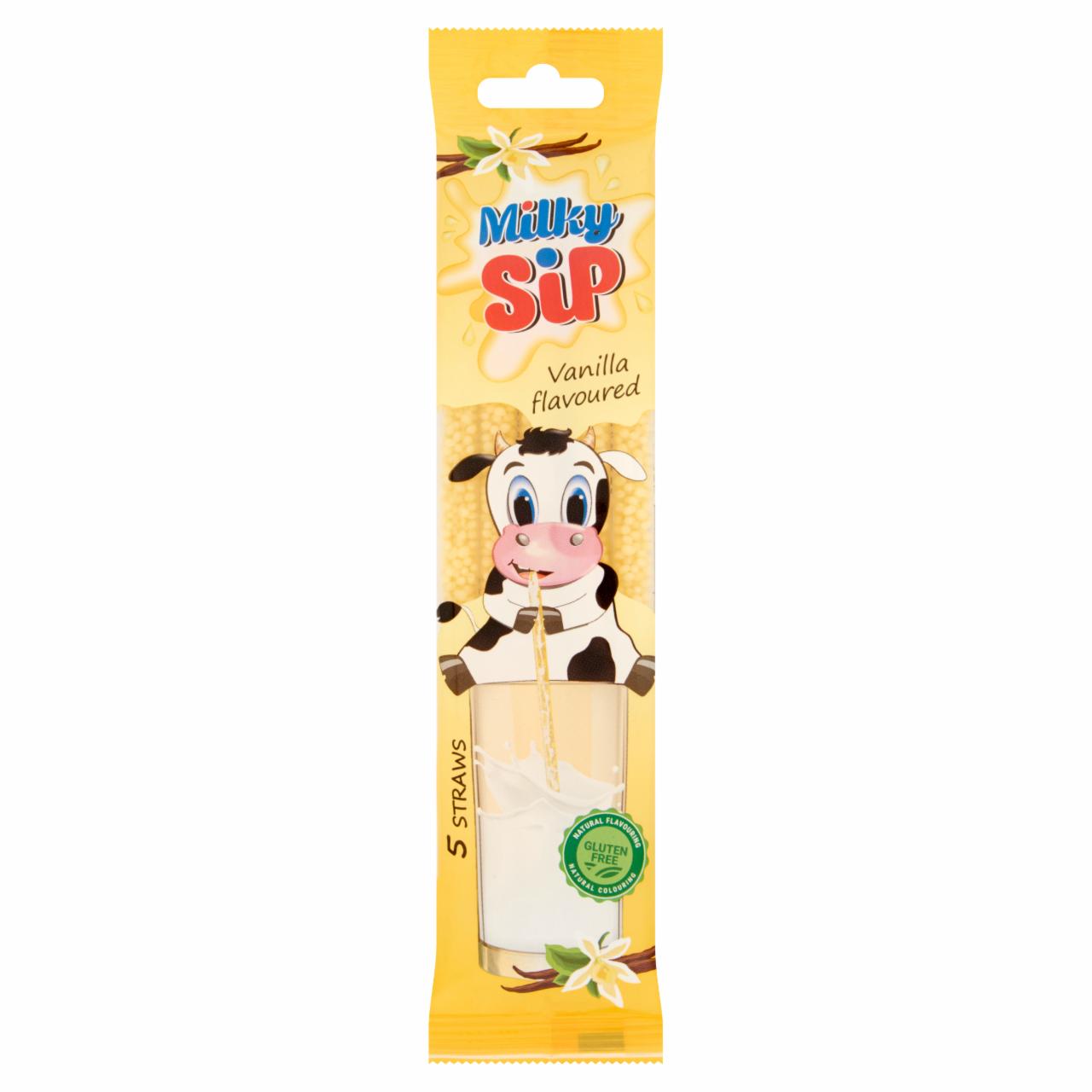 Képek - Milky Sip vanília ízű, tejben oldódó cukordrazsé szívószálba zárva 5 db 30 g