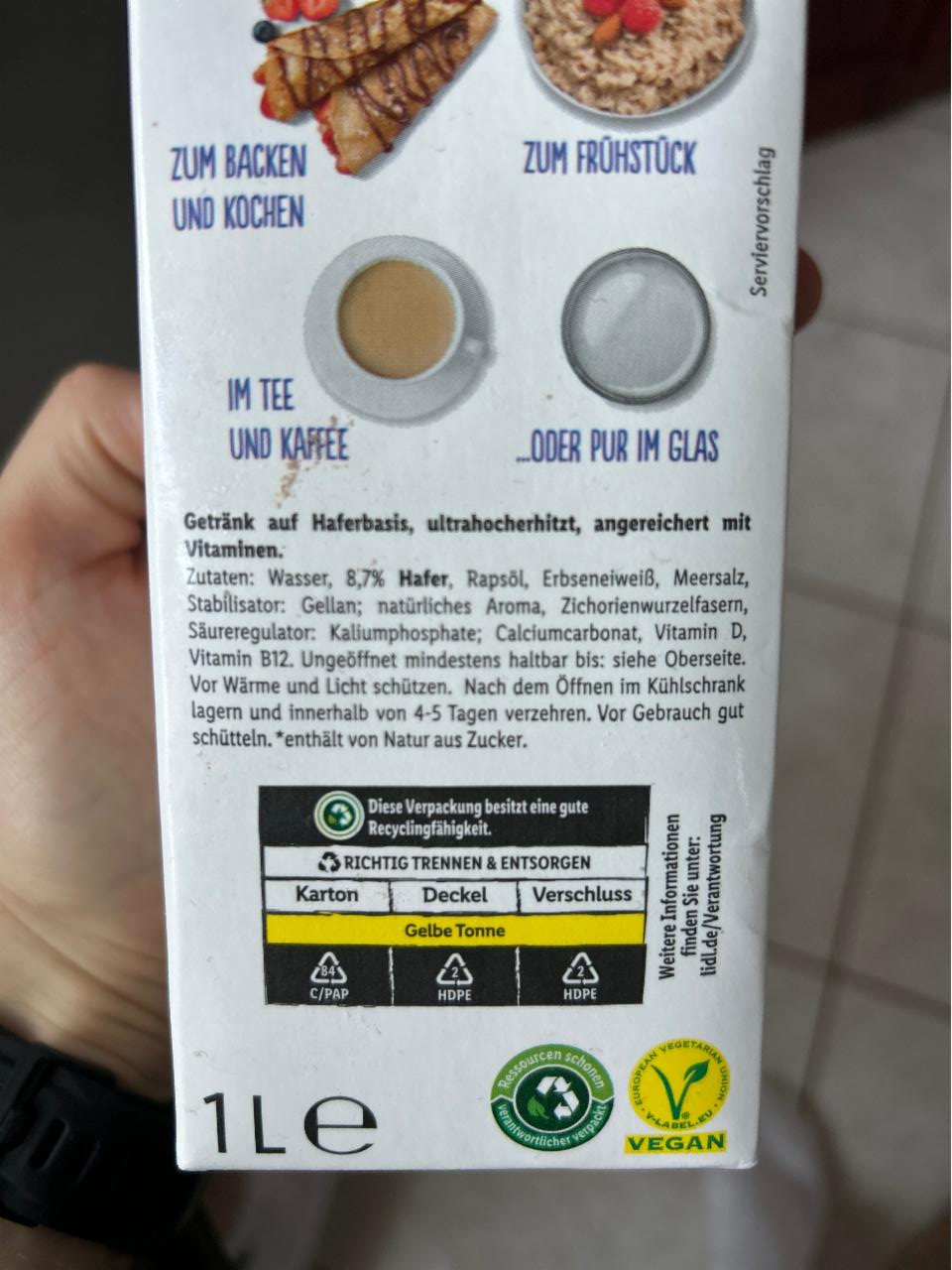No milk Hafer 3,5% Vemondo - kalória, kJ és tápértékek