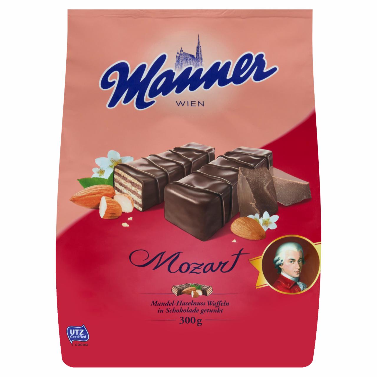 Képek - Manner Mozart ostyaszeletek mandulás-mogyorókrémes töltelékkel étcsokoládéval bevonva 300 g
