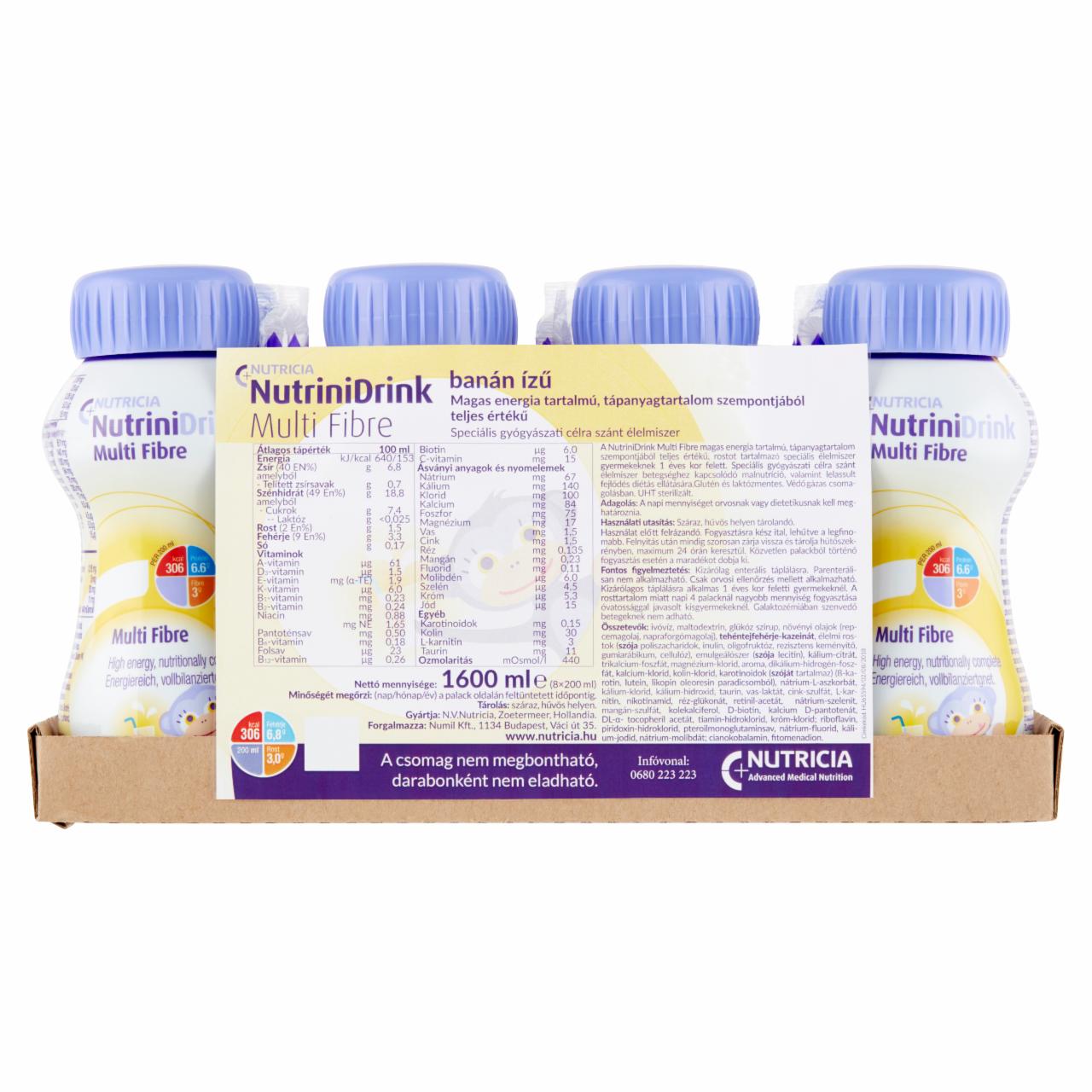 Képek - NutriniDrink Multi Fibre banán ízű speciális gyógyászati célra szánt élelmiszer 8 x 200 ml (1600 ml)