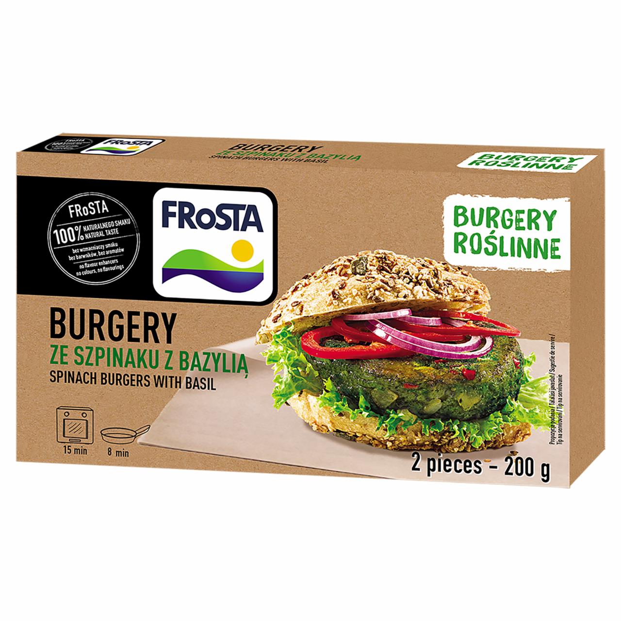 Képek - FRoSTA gyorsfagyasztott, elősütött növényi burger spenótból és burgonyából 2 db 200 g