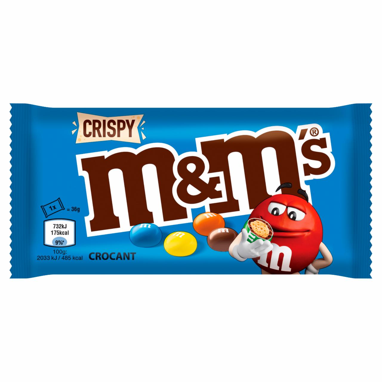 Képek - M&M's Crispy tejcsokoládés drazsé cukorbevonattal és ropogós rizzsel a közepén 36 g