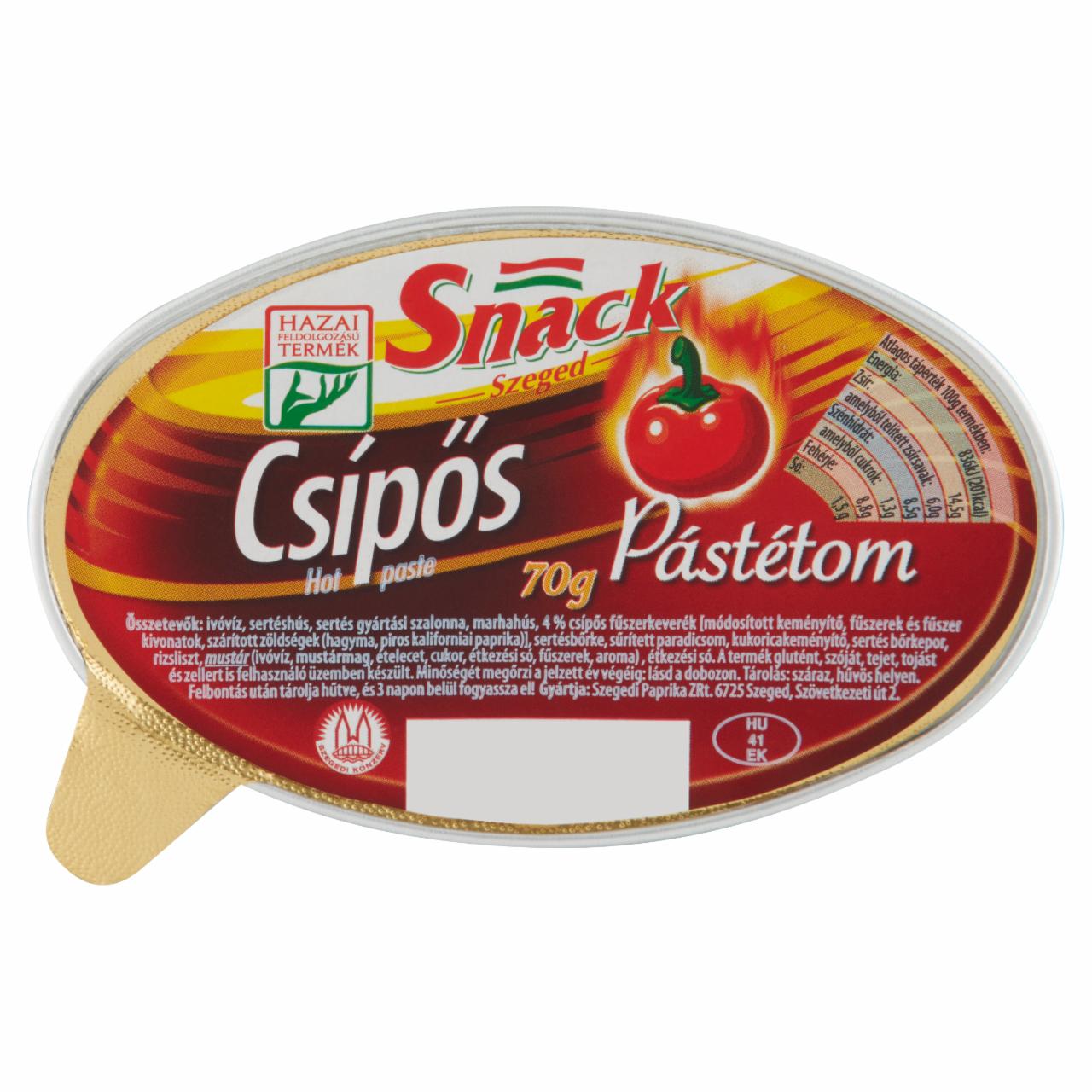 Képek - Snack Szeged csípős pástétom 70 g