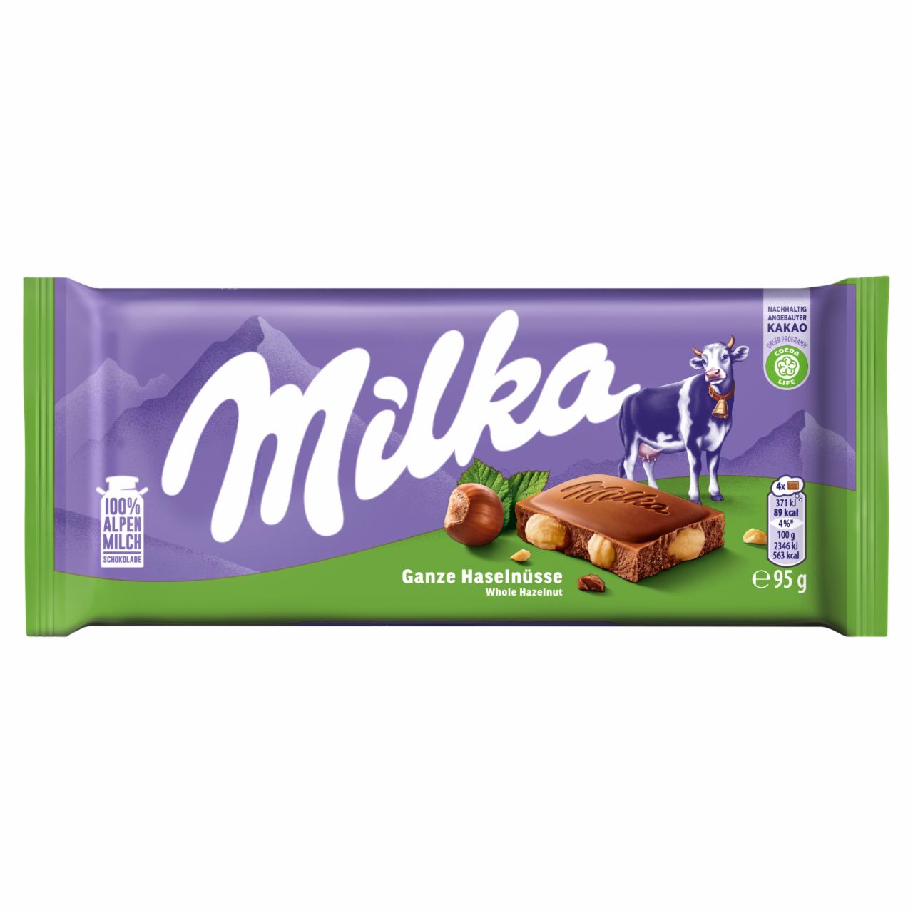 Képek - Milka alpesi tej felhasználásával készült tejcsokoládé egész mogyoróval 95 g