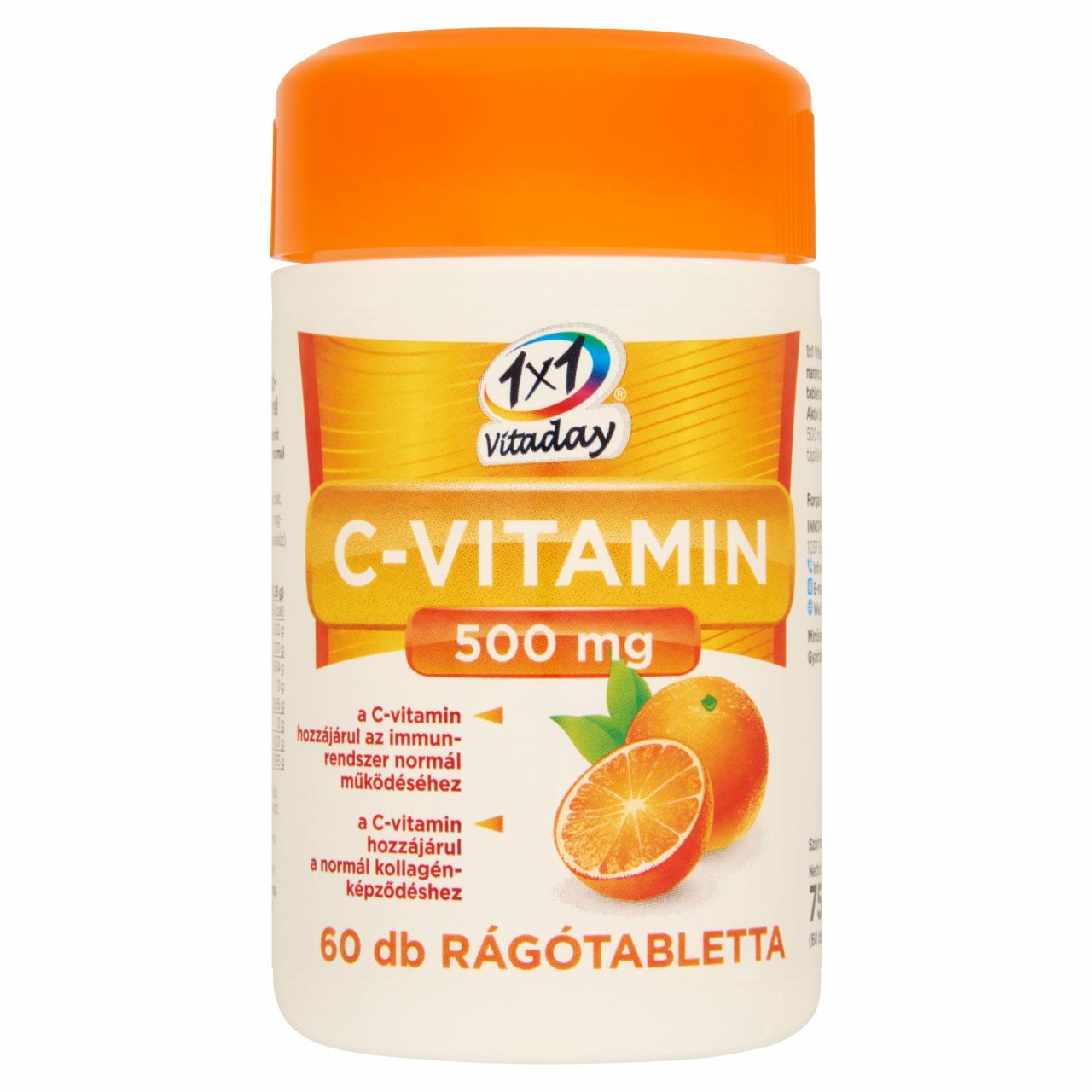 Képek - 1x1 Vitamin C-vitamin 500 mg narancsízű étrend-kiegészítő rágótabletta 60 x 1250 mg (75 g)