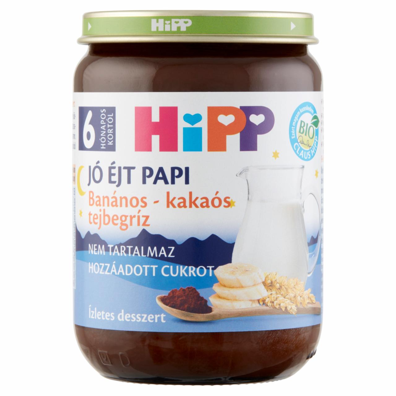 Képek - HiPP Jó Éjt Papi BIO banános-kakaós tejbegríz bébidesszert 6 hónapos kortól 190 g