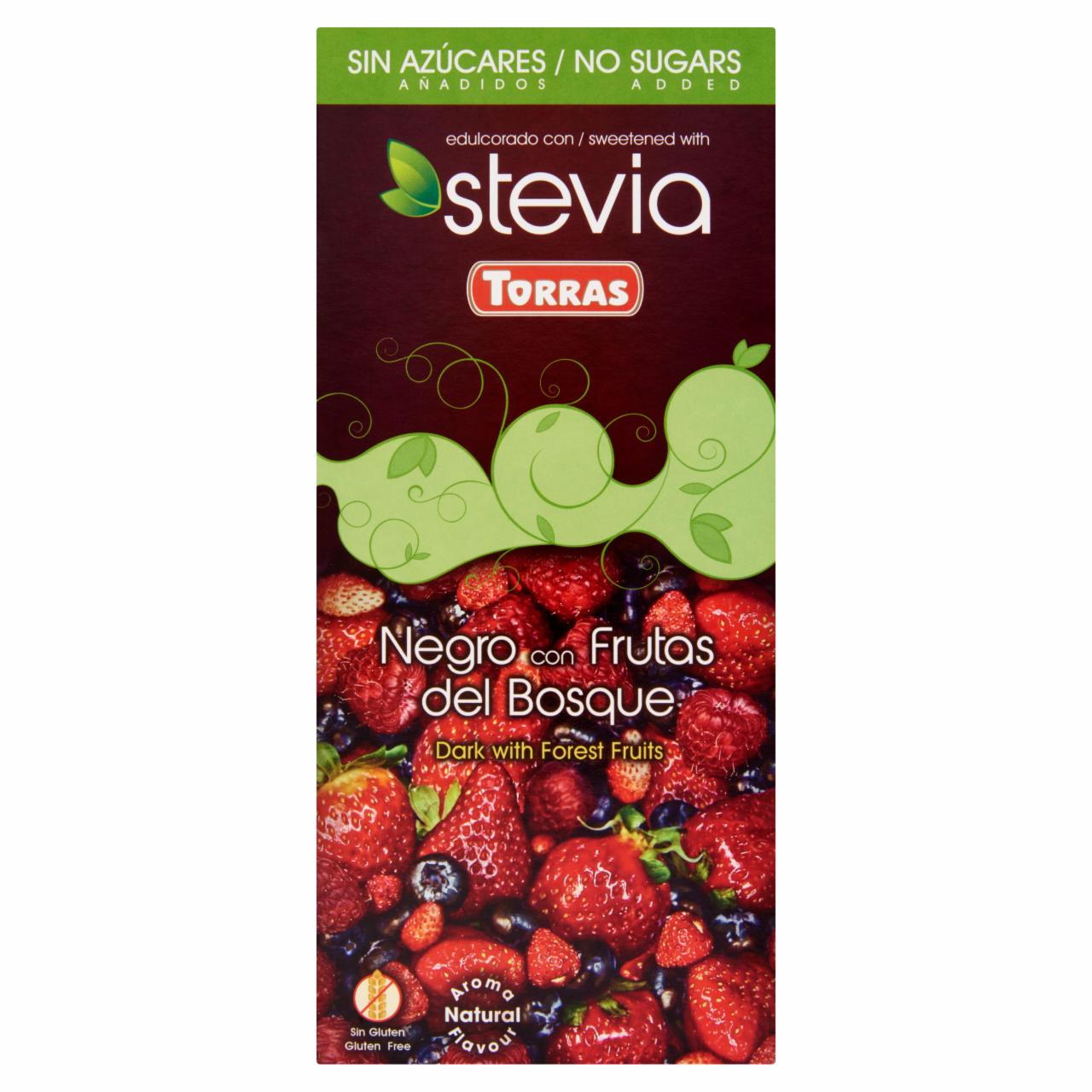 Képek - Torras Stevia gluténmentes erdei gyümölcsös étcsokoládé hozzáadott cukor nélkül édesítőszerrel 125 g
