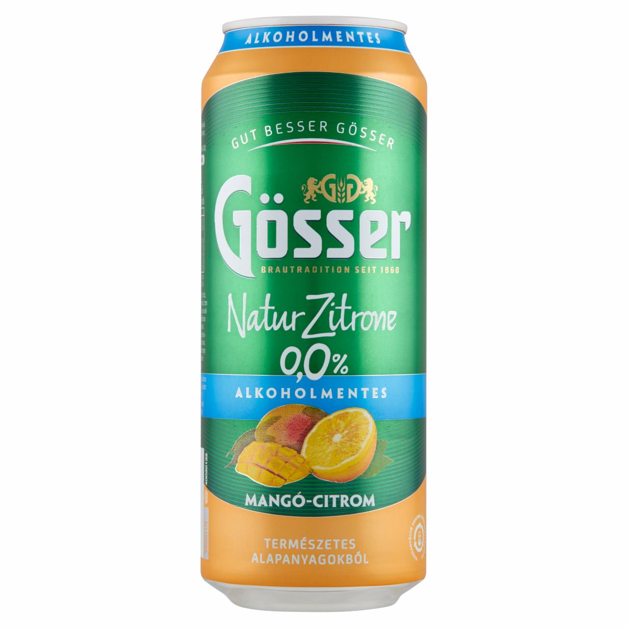 Képek - Gösser Natur Zitrone mangó-citrom ízű alkoholmentes sörital 0,0% 0,5 l doboz
