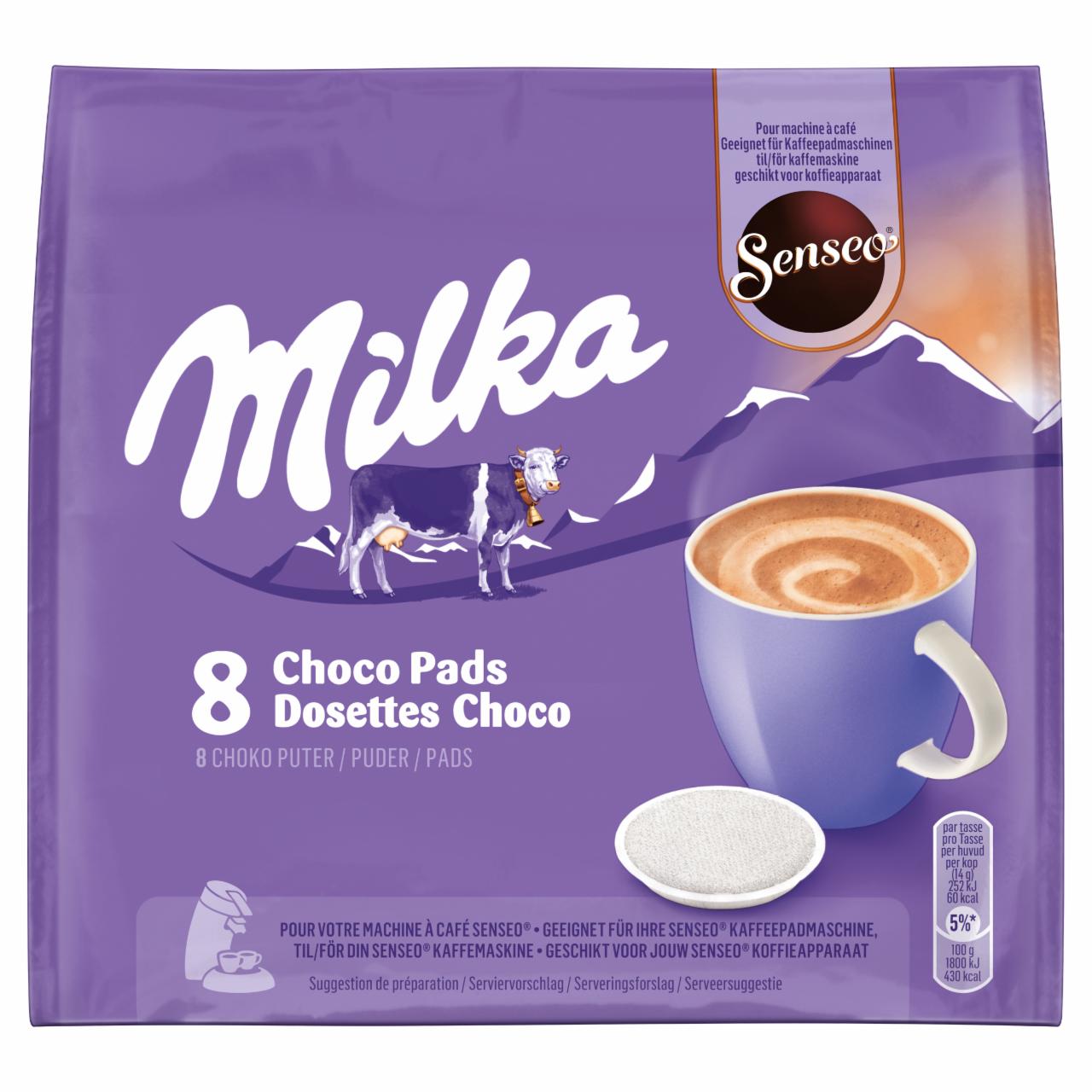 Képek - Senseo Milka instant kakaós italpor cukrokkal és édesítőszerekkel párnás kiszerelésben 8 db 112 g