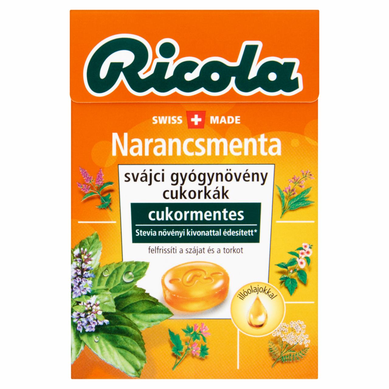 Képek - Ricola Narancsmenta cukormentes svájci gyógynövény cukorkák édesítőszerekkel 40 g