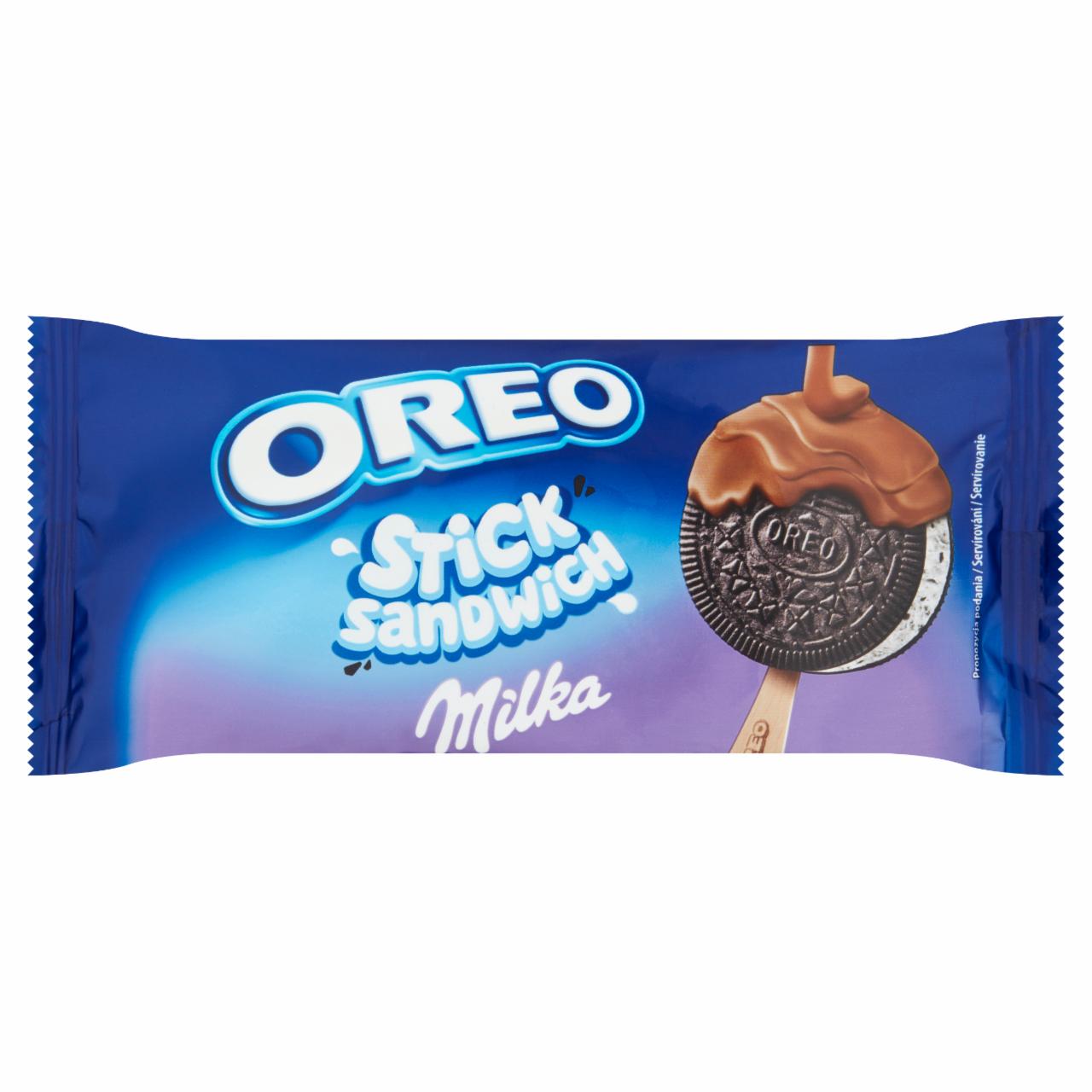 Képek - Oreo Stick Sandwich vékony csokoládé ízű szendvicskeksz vanília ízű jégkrémmel töltve 75 ml