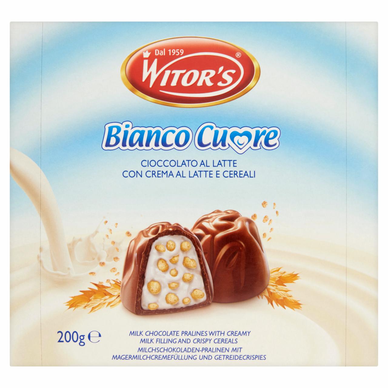 Képek - Witor's Bianco Cuore tejcsokoládés praliné tejkrémes töltettel és gabonapelyhekkel 200 g