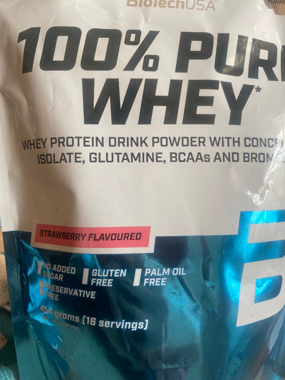 Képek - 100% Pure Whey eper ízű fehérje italpor édesítőszerrel BioTechUSA
