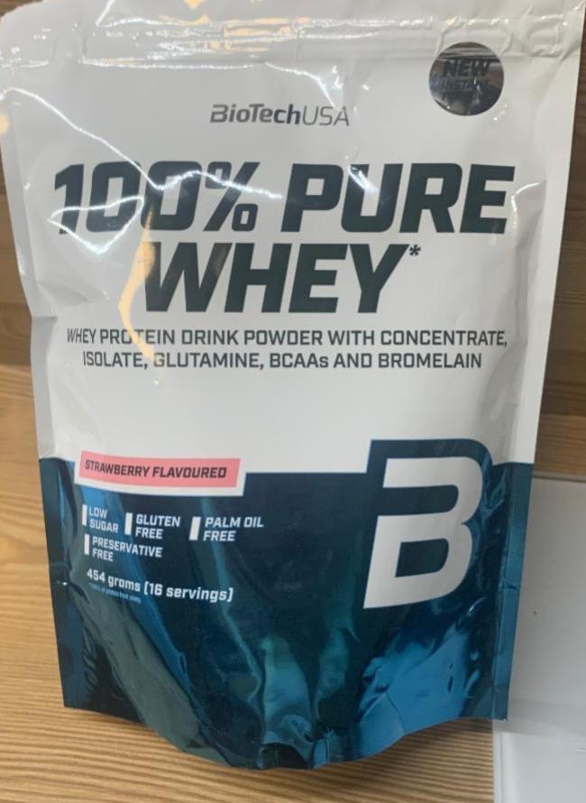 Képek - 100% Pure Whey eper ízű fehérje italpor édesítőszerrel BioTechUSA