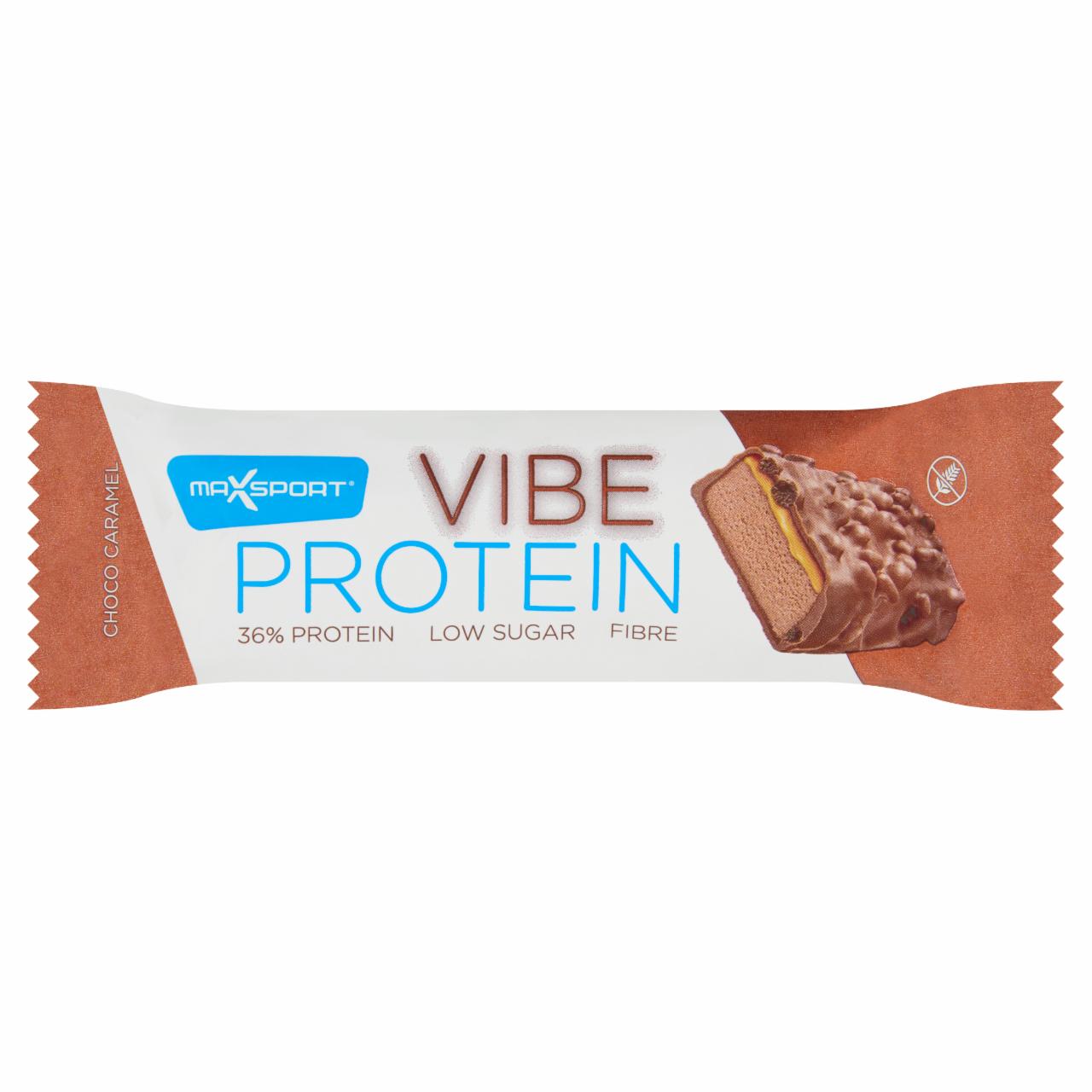 Képek - MaxSport Protein Vibe tejcsokoládéban áztatott karamelles ízű protein-rudacska édesítőszerekkel 55 g