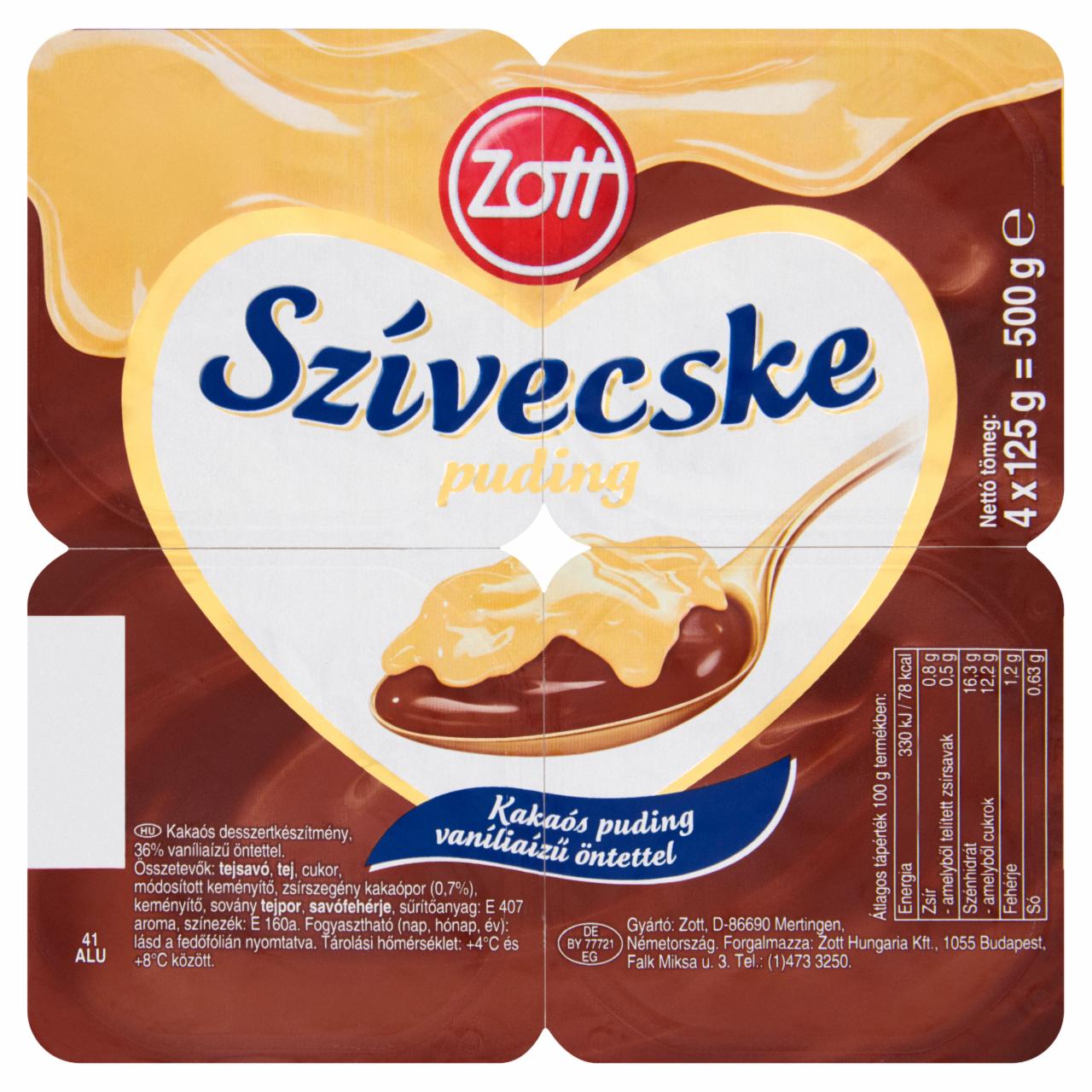 Képek - Zott Szívecske kakaós puding vaníliaízű öntettel 4 x 125 g