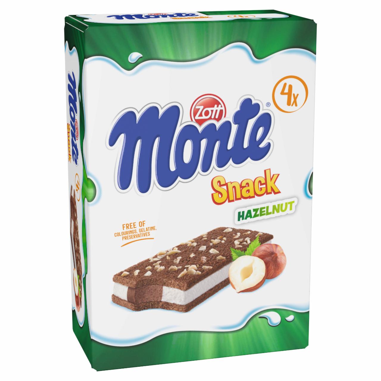 Képek - Zott Monte Snack Hazelnut tejes, csokoládés-mogyorós krémmel töltött sütemény 4 x 29 g (116 g)
